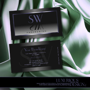 Modern Schwarz-Weiß Ombre Blue Frame Monogram Visitenkarte