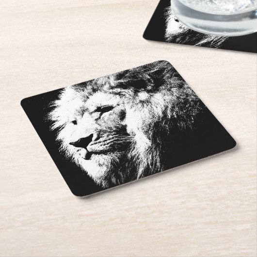 Modern Schwarz & Weiß Pop Art Lion Kopfvorlage Rechteckiger Pappuntersetzer (angewinkelt)