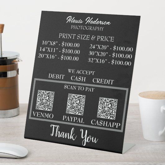 Modern Schwarz-Weiß-QR-Code Druckgröße & Preis Sockelschild (In Situ)