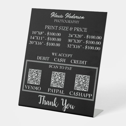 Modern Schwarz-Weiß-QR-Code Druckgröße & Preis Sockelschild (Vorderseite)