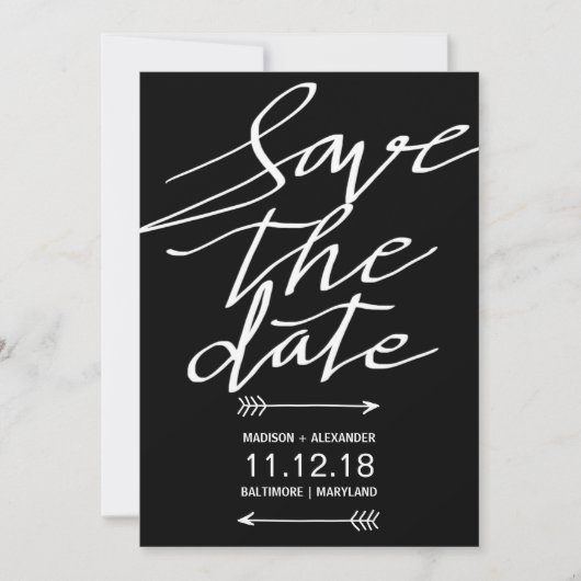 Modern Schwarz-Weiß-Schrift Save the Date einfach (Vorderseite)