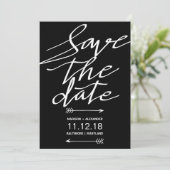Modern Schwarz-Weiß-Schrift Save the Date einfach (Stehend Vorderseite)