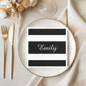 Modern Schwarz-Weiß-Streifen Name Serviette