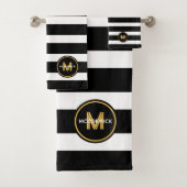 Modern Schwarz-weiß Stripes Monogram Badhandtuch Set (Insitu)