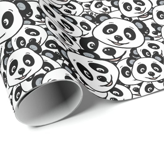 Modern Schwarz-Weiß Süßer Panda-Bär-Muster Geschenkpapier (Rolleneckpunkt)