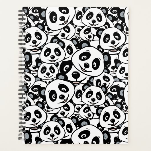 Modern Schwarz-Weiß Süßer Panda-Bär-Muster Planer (Vorderseite)