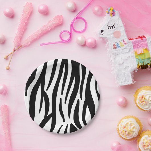 Modern Schwarz-Weiß-Zebrastreifen Pappteller (Party)