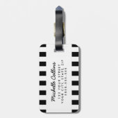 Modern Schwarz-weiße Streifen rosa personalisierte Gepäckanhänger (Rückseite vertikal)