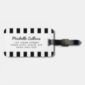 Modern Schwarz-weiße Streifen rosa personalisierte Gepäckanhänger (Rückseite horizontal)