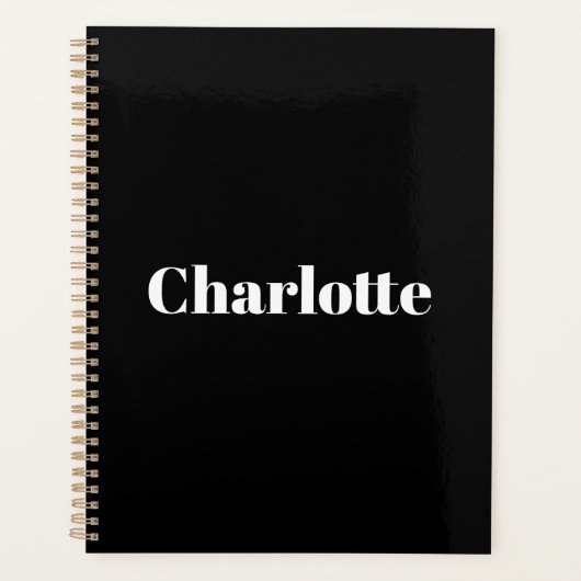 Modern Schwarz-weiße Typografie individuelle Name Planer (Vorderseite)