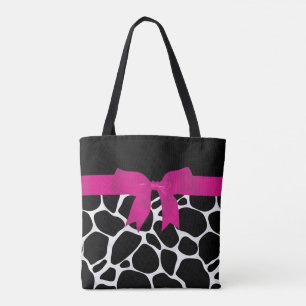 Modern Schwarz-weißer Leopard Print Pink Ribbon Tasche