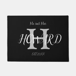 Modern Schwarz-weißer Monogramm Name Newlyweds Doo Fußmatte