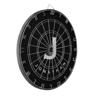 Modern Schwarz-weißer Monogrammname Dartscheibe