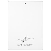 Modern Schwarz-weißer Name für Monogramm Klemmbrett (Rückseite)