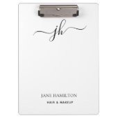 Modern Schwarz-weißer Name für Monogramm Klemmbrett (Vorderseite)