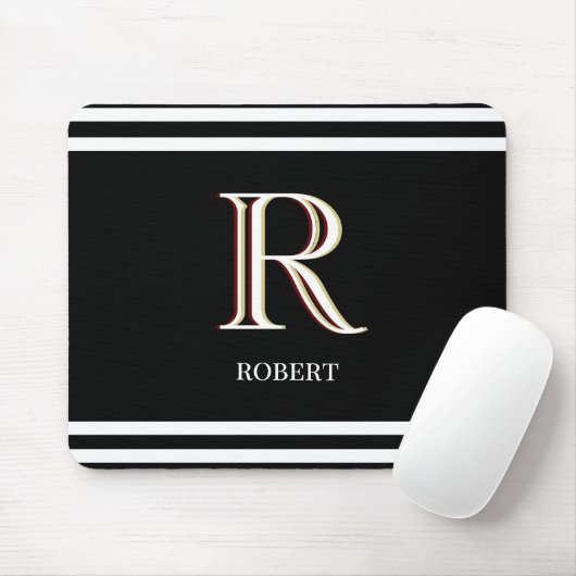 Modern Schwarz-weißer Name für Personalisierte Mon Mousepad (Mit Mouse)