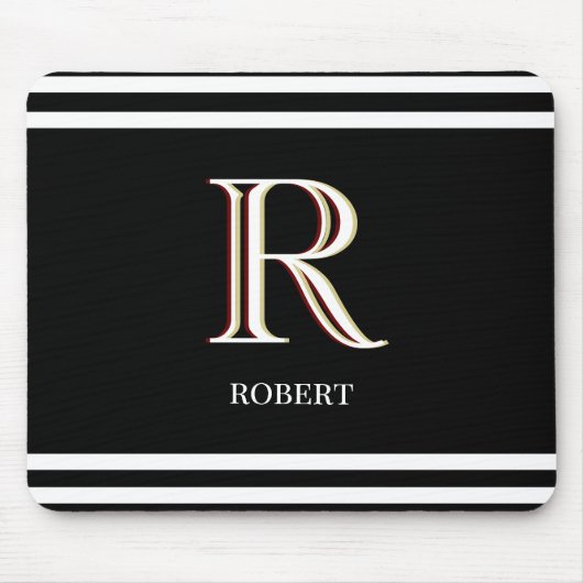 Modern Schwarz-weißer Name für Personalisierte Mon Mousepad (Vorne)