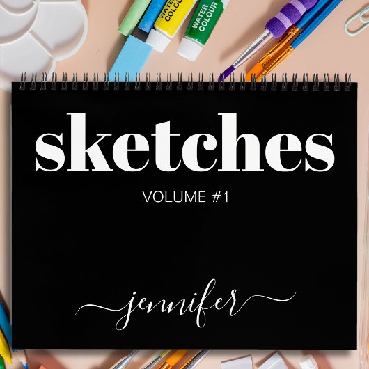 Modern Schwarz-weißer Personalisierter Sketchbook  Notizblock