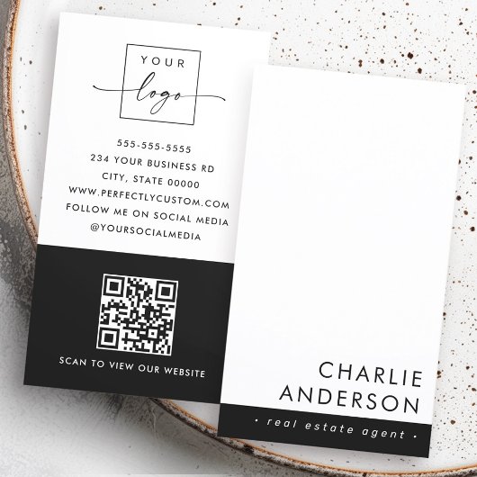 Modern Schwarz-weißer QR-Code Visitenkarte