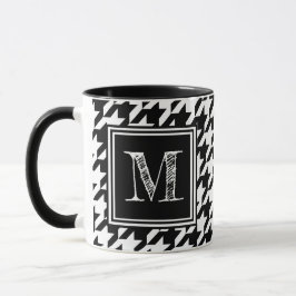 Modern Schwarz-weißes Hahnentrittmuster Monogram Tasse