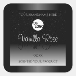 Modern Schwarz-weißes Label Soft Glitzer Logo Quadratischer Aufkleber