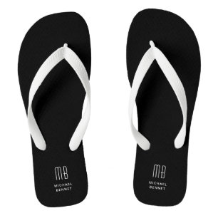 Modern schwarz-weißes Monogramm Badesandalen