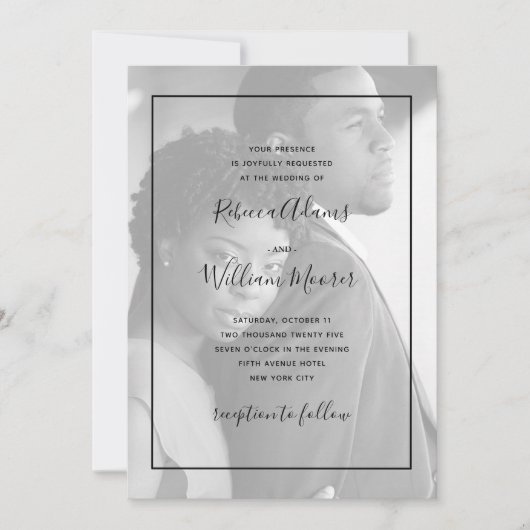 Modern Schwarzer Rahmen | Foto Overlay Wedding Einladung (Vorderseite)