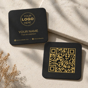 Modern Schwarzes Gold Minimalist QR-Code Quadratische Visitenkarte