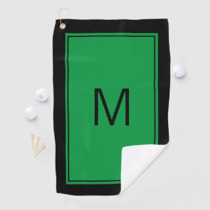 Modern schwarzes grünes Monogramm Initial Golfhand Golfhandtuch