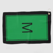Modern schwarzes grünes Monogramm Initial Golfhand Golfhandtuch (Horizontal)