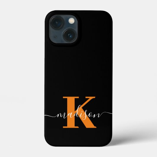 Modern schwarzes und oranges Monogramm Case-Mate iPhone Hülle (Rückseite)