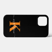 Modern schwarzes und oranges Monogramm Case-Mate iPhone Hülle (Rückseite (Horizontal))