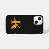 Modern schwarzes und oranges Monogramm iPhone Hülle (Rückseite (Horizontal))