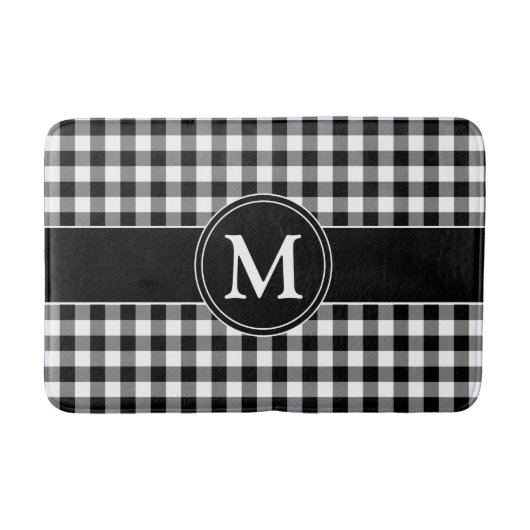 Modern Schwarzweiß-Karierte Monogramm Badematte (Vorderseite)