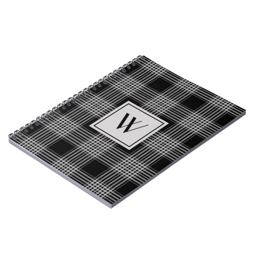 Modern Schwarzweiß-Karierte Monogramm Notizblock (Linke Seite)