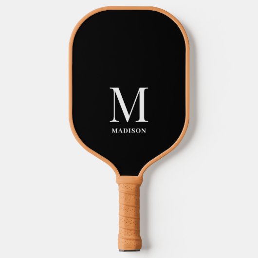Modern Schwarzweiß-Minimalistische Monogramm Pickleball Schläger (Vorderseite)