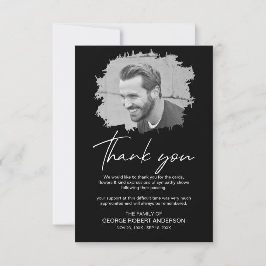 Modern Scratched Effect Foto Beerdigung Danke (Vorderseite)