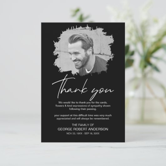 Modern Scratched Effect Foto Beerdigung Danke (Stehend Vorderseite)