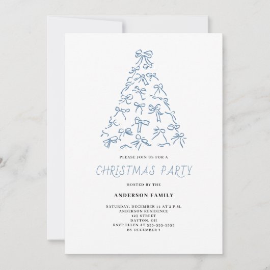 Modern Scribble Bow Weihnachts-Party Einladung (Vorderseite)