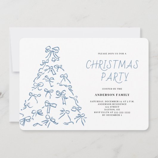 Modern Scribble Bow Weihnachts-Party Einladung (Vorderseite)