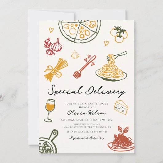 Modern Scribble Italienische Babydusche Einladung (Vorderseite)