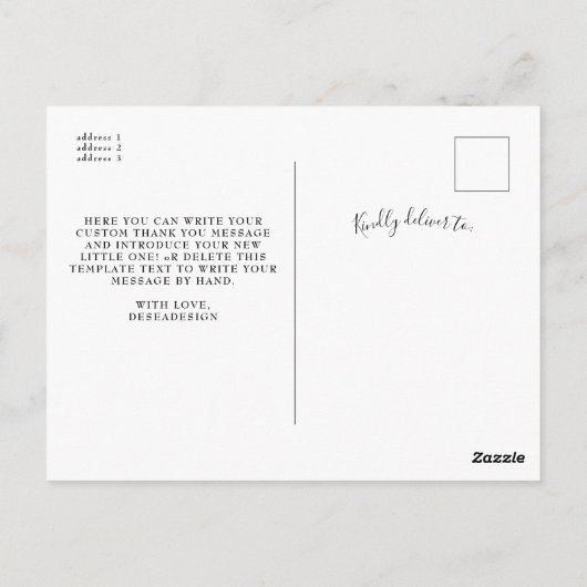 Modern Script 10 Foto Collage New Baby Vielen Dank Postkarte (Rückseite)