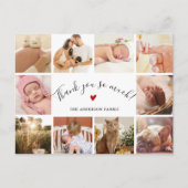 Modern Script 10 Foto Collage New Baby Vielen Dank Postkarte (Vorderseite)