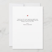 Modern Script 12 Photo Collage First Birthday Dankeskarte (Rückseite)