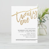 MODERN SCRIPT 21. Geburtstag Party Gold Glitzer Einladung (Stehend Vorderseite)