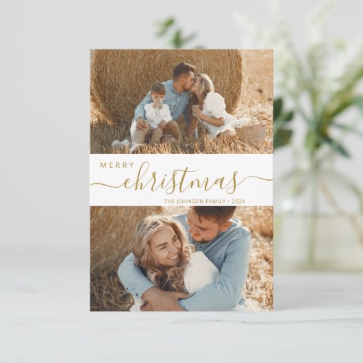 Modern Script 2 Foto Collage Weihnachtskarte Einladung (Stehend Vorderseite)