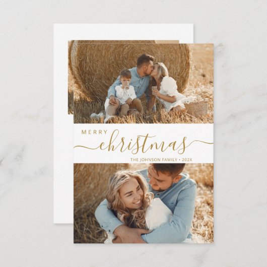Modern Script 2 Foto Collage Weihnachtskarte Einladung (Vorne/Hinten)