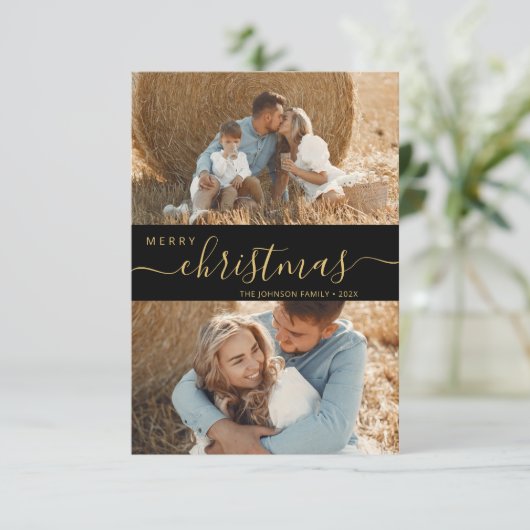 Modern Script 2 Foto Collage Weihnachtskarte Einladung (Stehend Vorderseite)