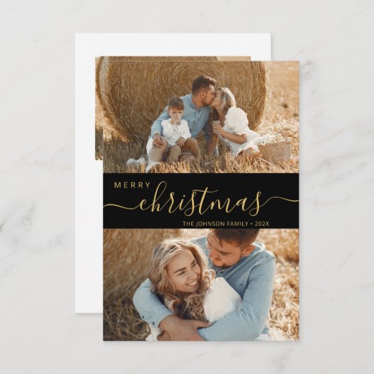 Modern Script 2 Foto Collage Weihnachtskarte Einladung (Vorne/Hinten)