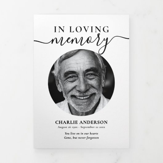 Modern Script 2-Photo Trifold Funeral Program Dreifach-gefaltete Programmkarte (Cover)